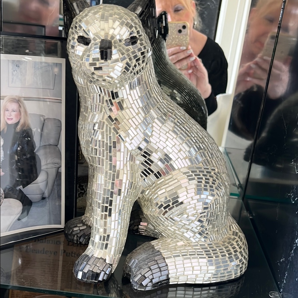 Mosaic Silver Cat Figurine